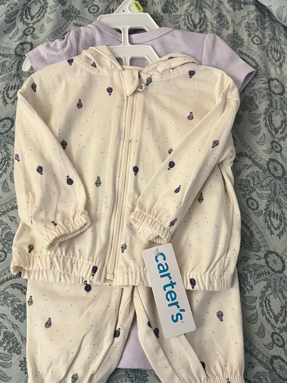 Carter's Cream Hooded Footie Set with Pastel Balloon Motif